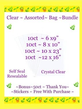 Clear Bag Asso. Sizes 40pcs Bundle 🌿🆕🌿 Bonus:50ct Thank You Stickers Included